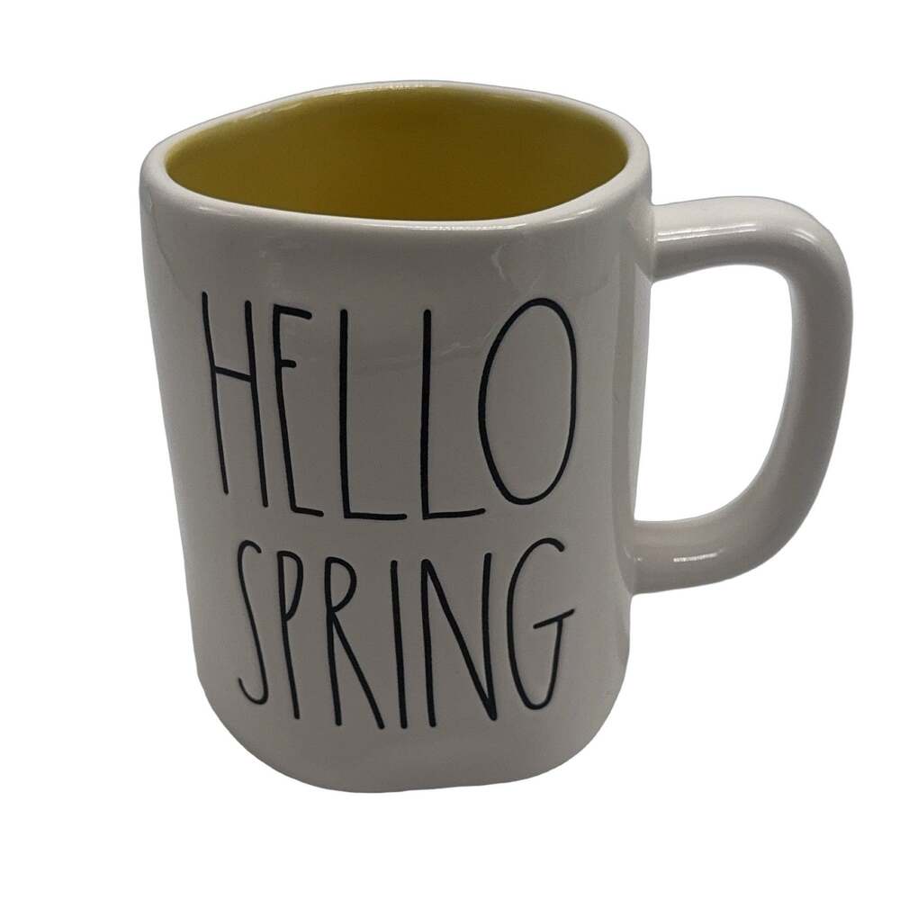 Rae Dunn Hello Spring Mug Off-White Ceramic Earthenware Pottery Coffee Tea Cocoa